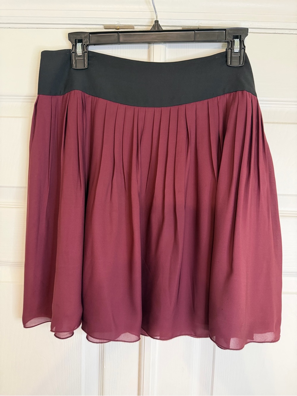 Banana Republic Pleated Chiffon Skirt with Black Waistband - Burgundy